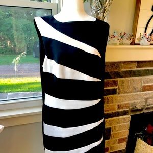 Black dress with ivory horizontal inserts. Size 16W
